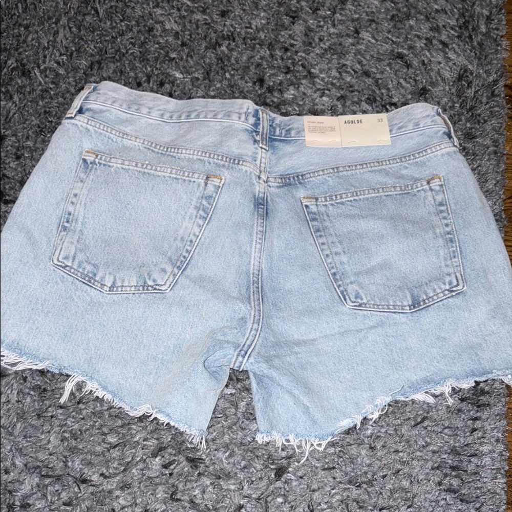 Agolde Parker Long Light Wash Button Fly Denim Shorts size 33 NWT - Picture 2 of 6